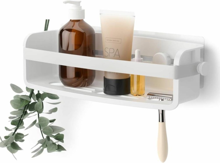 Umbra Flex Modern Bathroom Caddy Bin - White, Stylish Storage Organizer for Shower & Bathtub