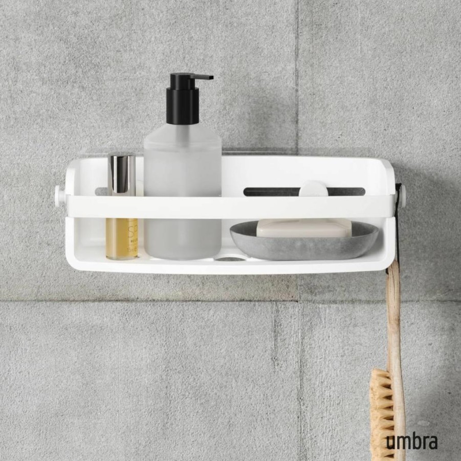 Umbra Flex Modern Bathroom Caddy Bin - White, Stylish Storage Organizer for Shower & Bathtub