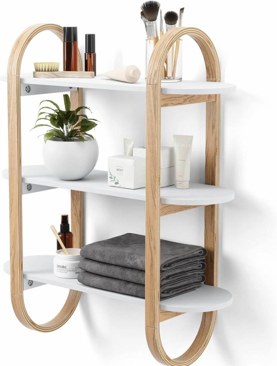 Umbra Bellwood Floating Shelf White/Natural, 65cm Wide Wall Shelf for Modern Home Decor
