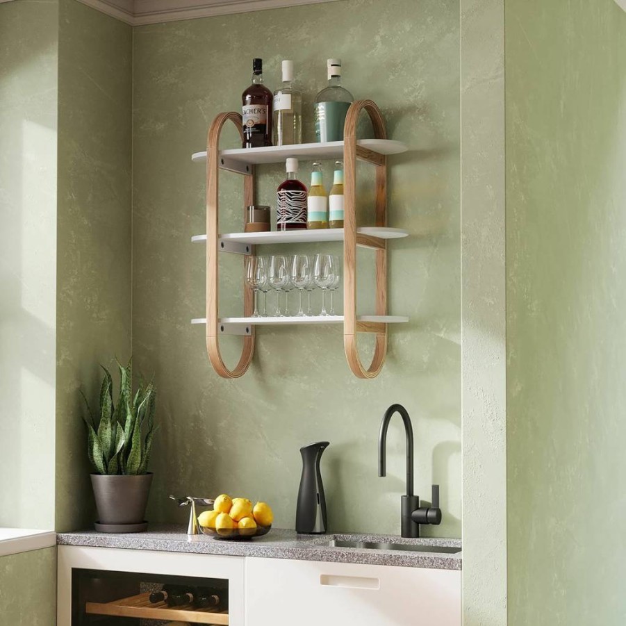 Umbra Bellwood Floating Shelf White/Natural, 65cm Wide Wall Shelf for Modern Home Decor