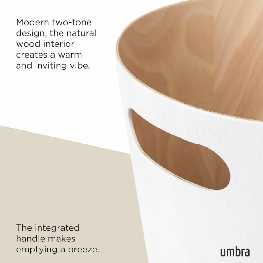 Umbra Woodrow 2-Gallon Modern Wooden Trash Can - Slate Blue Wastebasket for Home & Office, Eco-Friendly Recycling Bin