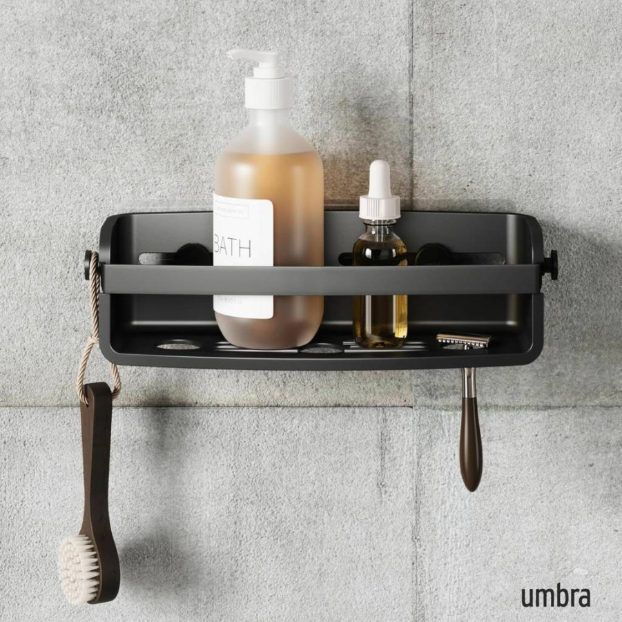 Umbra Flex Adhesive Trash Can - Black, Wall Mount Waste Bin, Space-Saving Garbage Holder
