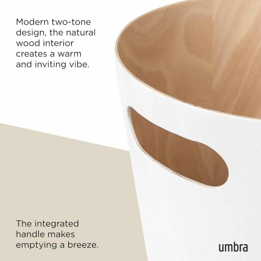 Umbra Woodrow 2 Gallon Dark Gray Modern Wooden Trash Can for Home & Office - Wastebasket & Recycling Bin