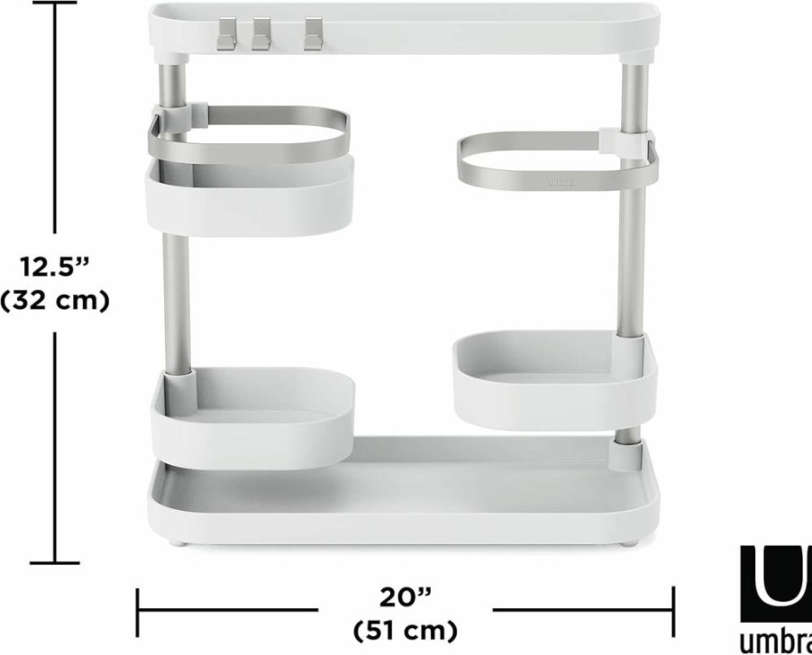 Umbra Holster Sink Organizer - White/Nickel Kitchen Sink Caddy for Sponges & Brushes