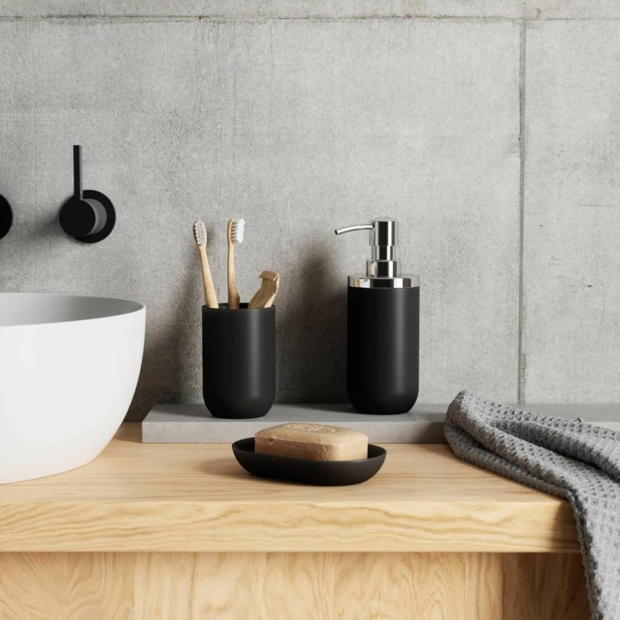 Umbra Junip Modern Chrome and Black Resin Soap Dispenser Pump for Bathroom or Kitchen