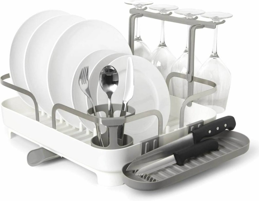 Umbra Holster Dish Drying Rack - Charcoal Plastic Drainer with Spout for Countertop Storage