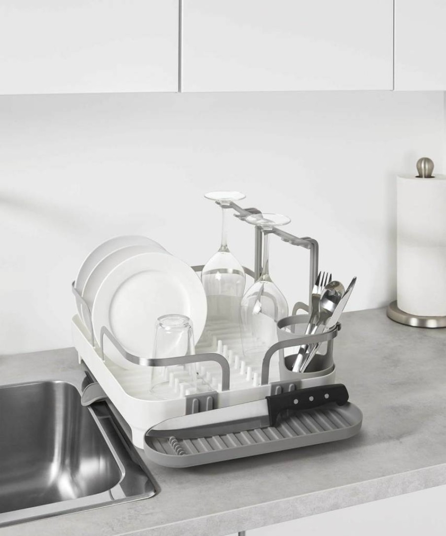 Umbra Holster Dish Drying Rack - Charcoal Plastic Drainer with Spout for Countertop Storage