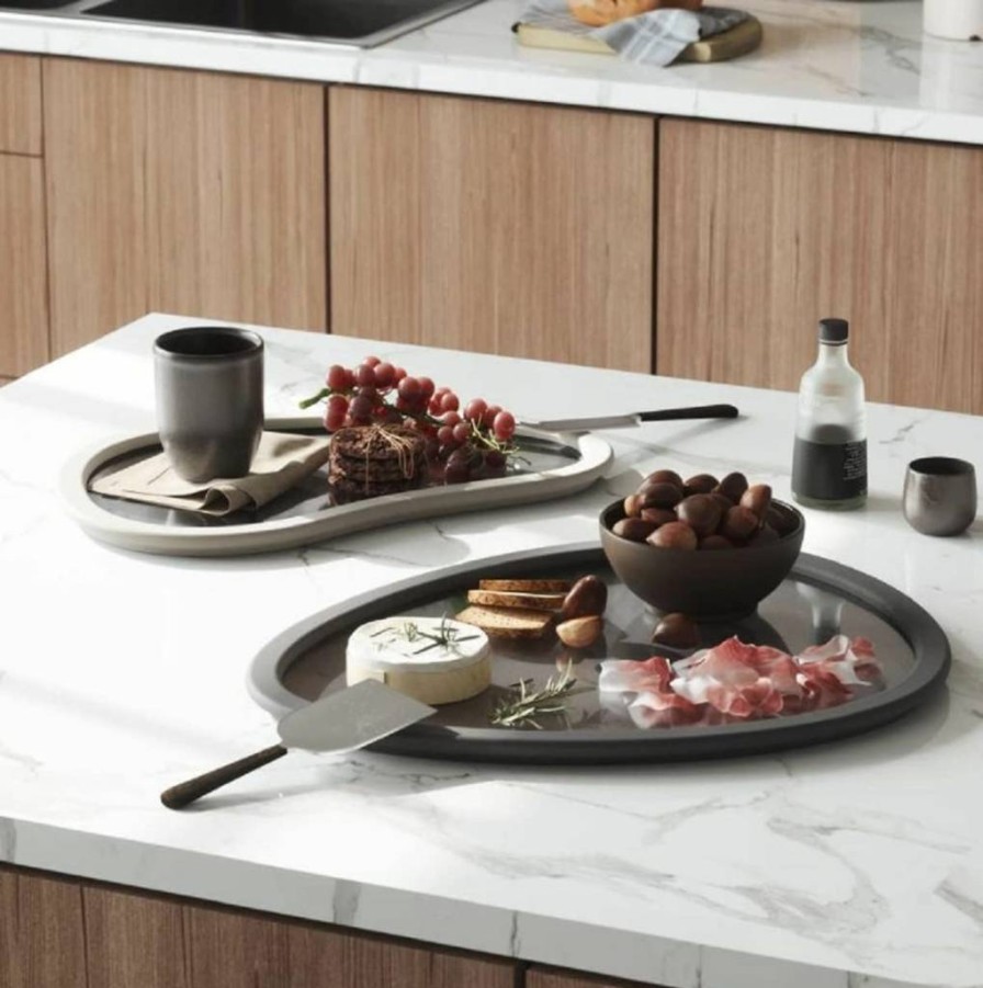 Umbra Hub 2-Piece Serving Tray Set in Charcoal Grey - Modern Decorative Trays for Dining & Entertaining
