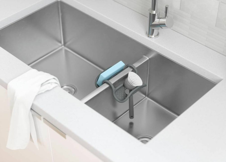 Umbra Double Grey Sink Caddy Sponge Holder - Over Edge or Divider Hanging Kitchen Organizer