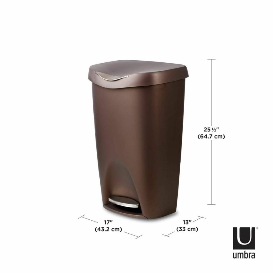 Umbra Brim Step-On 13 Gallon Black Trash Can with Foot Pedal, Stainless Steel Lid, Odor Control, for Kitchen Bathroom Office
