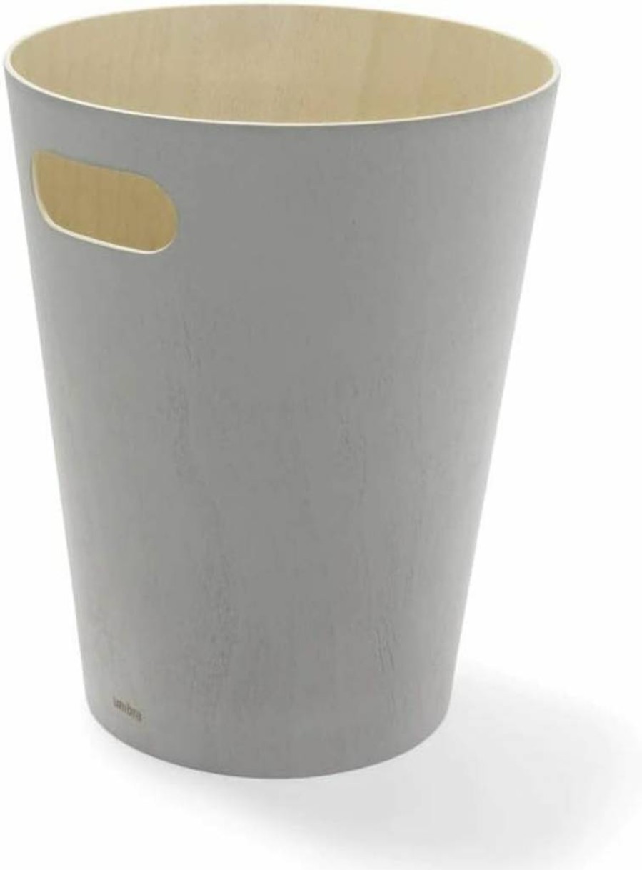 Umbra Woodrow 2 Gallon Modern Grey Wooden Trash Can - Wastebasket & Recycling Bin for Home or Office