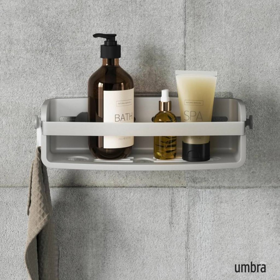 Umbra Flex Adhesive Grey Shower Corner Shelf - No Drill Bathroom Storage Solution