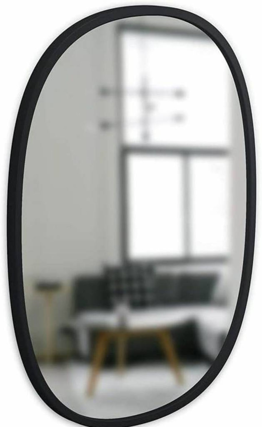 Umbra Hub Oval Wall Mirror 24x36 Inches - White Rubber Rim Framed Mirror for Living Room, Bathroom, Bedroom, Entryway Decor