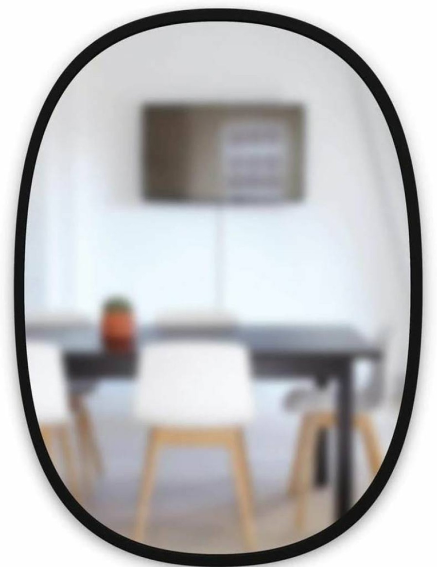 Umbra Hub Oval Wall Mirror 24x36 Inches - White Rubber Rim Framed Mirror for Living Room, Bathroom, Bedroom, Entryway Decor