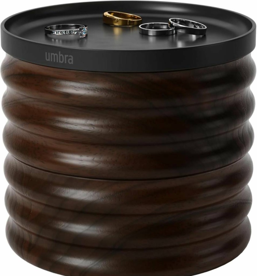 Umbra Tesora Wooden Jewelry Organizer Box - Premium Black & Walnut Finish for Necklaces, Rings, Earrings