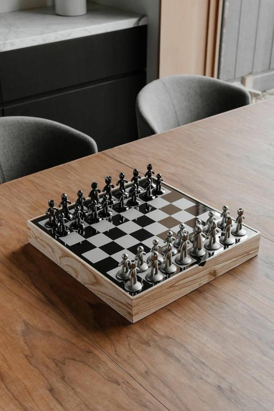 Umbra Wobble Chess Set - 15 Inch Wooden Chess Board with Unique Wobble Design - Modern Home Game Room Decor