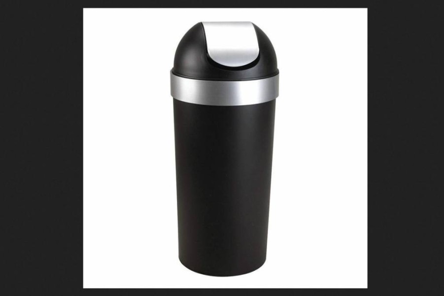 Umbra Venti 16-Gallon Swing Top Trash Can - 35-Inch Tall Kitchen Garbage Bin for Indoor, Outdoor & Commercial Use - Black/Nickel Design