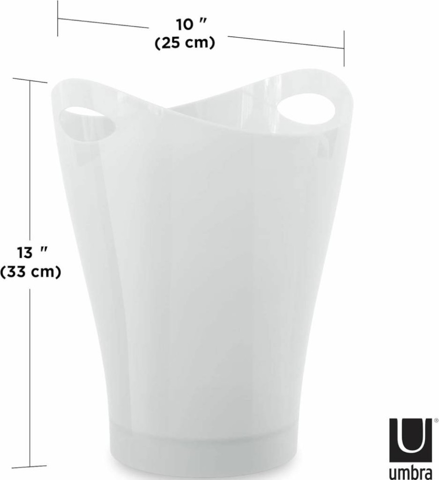 Umbra Garbino Small White Metallic Trash Can - Modern Polypropylene Waste Bin for Home & Office
