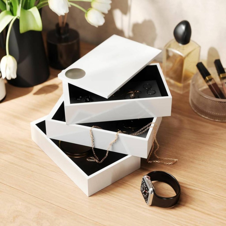 Umbra White Spindle Jewelry Storage Box for Women - Elegant Gift Boutique Organizer