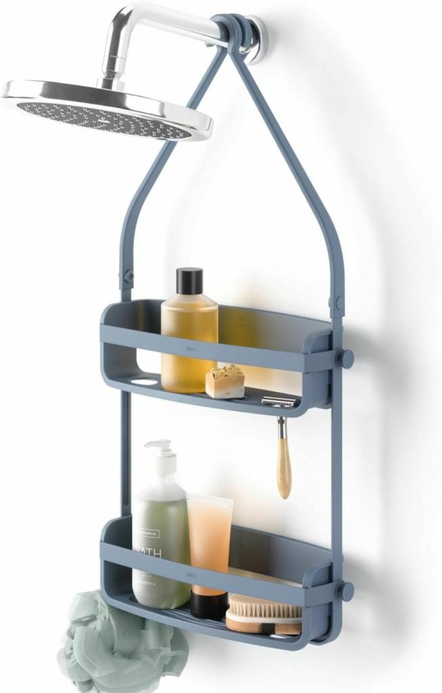 Umbra Flex Adjustable Shower Caddy Organizer in Slate Blue for Bathroom Storage