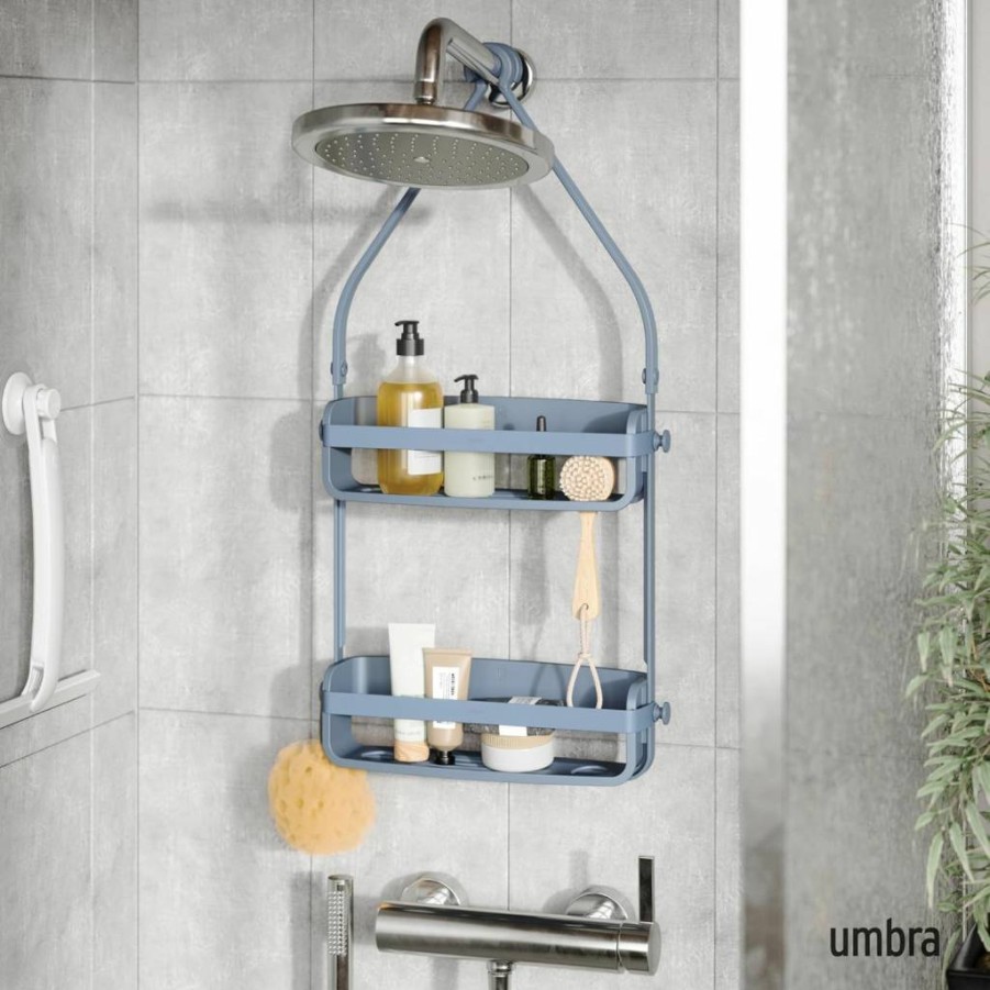 Umbra Flex Adjustable Shower Caddy Organizer in Slate Blue for Bathroom Storage