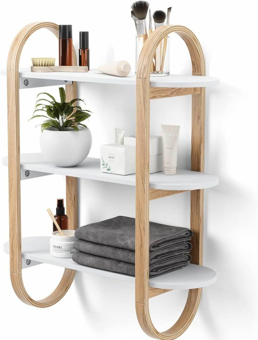 Umbra Bellwood Floating Wall Shelf - Modern Black and Walnut Wood Storage for Home Decor