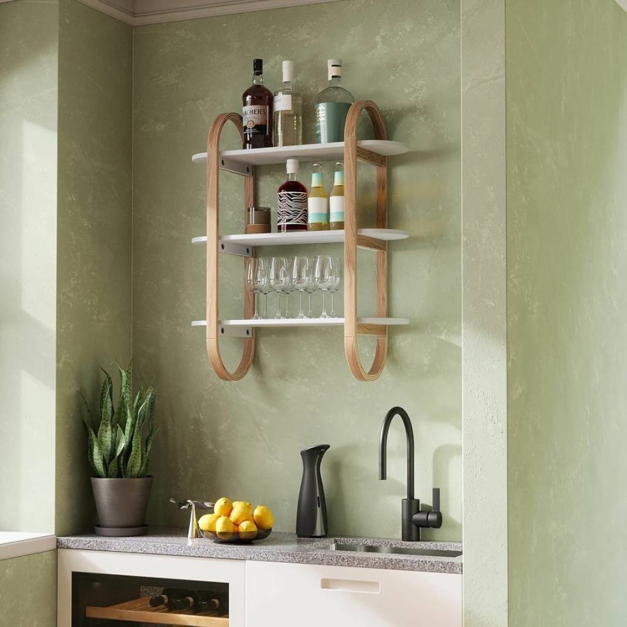 Umbra Bellwood Floating Wall Shelf - Modern Black and Walnut Wood Storage for Home Decor