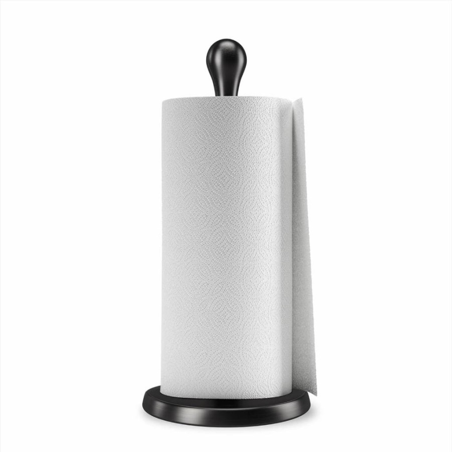 Umbra Tug Modern Paper Towel Holder - Sleek Metallic Black Stand for Kitchen, Compatible with Square & Rectangular Napkins for Dining or Entertaining
