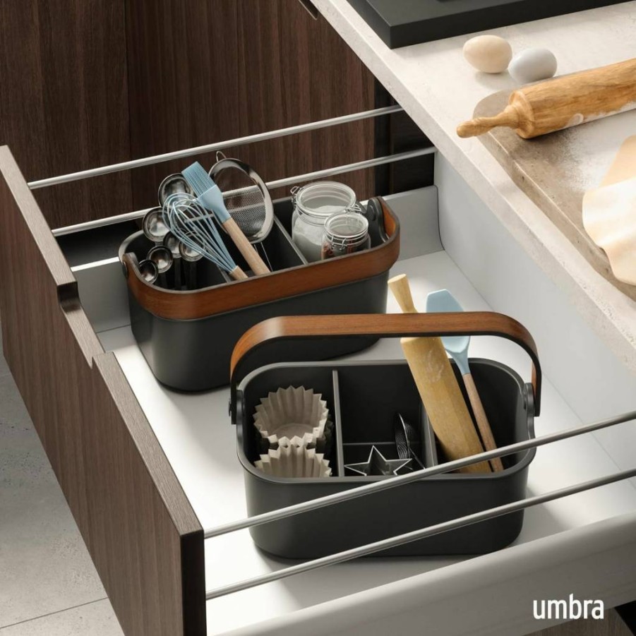 Umbra Bellwood Organizer Caddy - Multipurpose Storage for Desk, Makeup, Kitchen & Dorm - Natural/White with Handle
