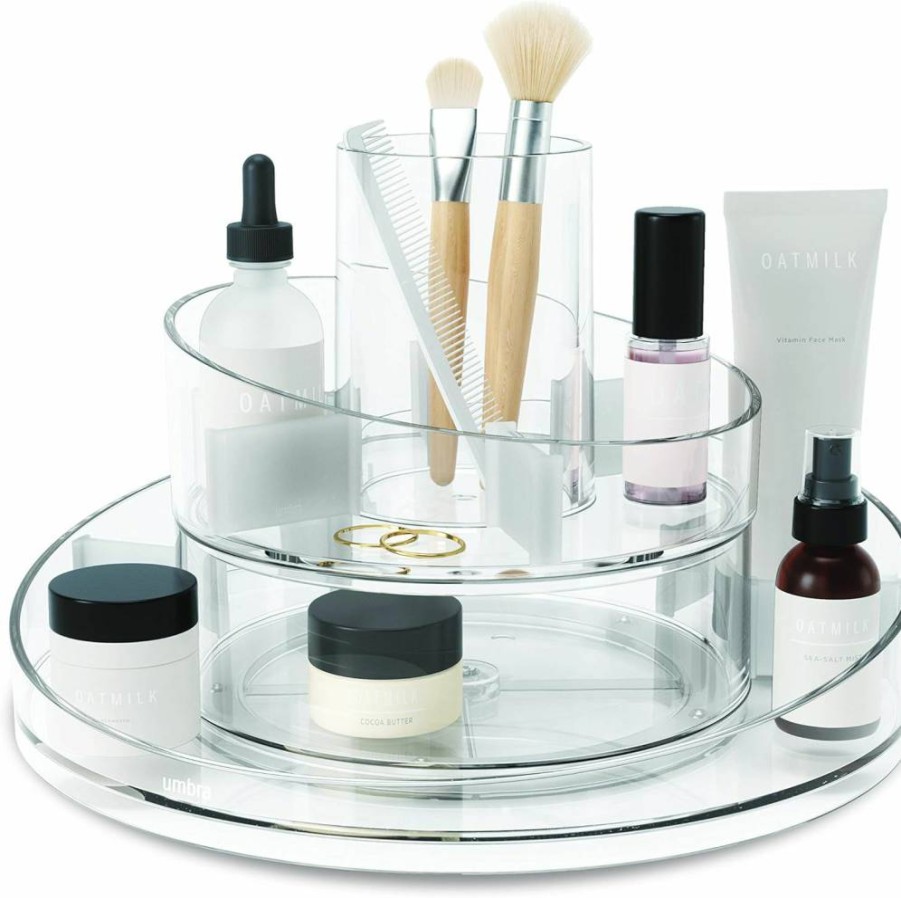 Umbra Cascada Clear Acrylic Makeup Organizer with Mirror | Bathroom & Vanity Storage
