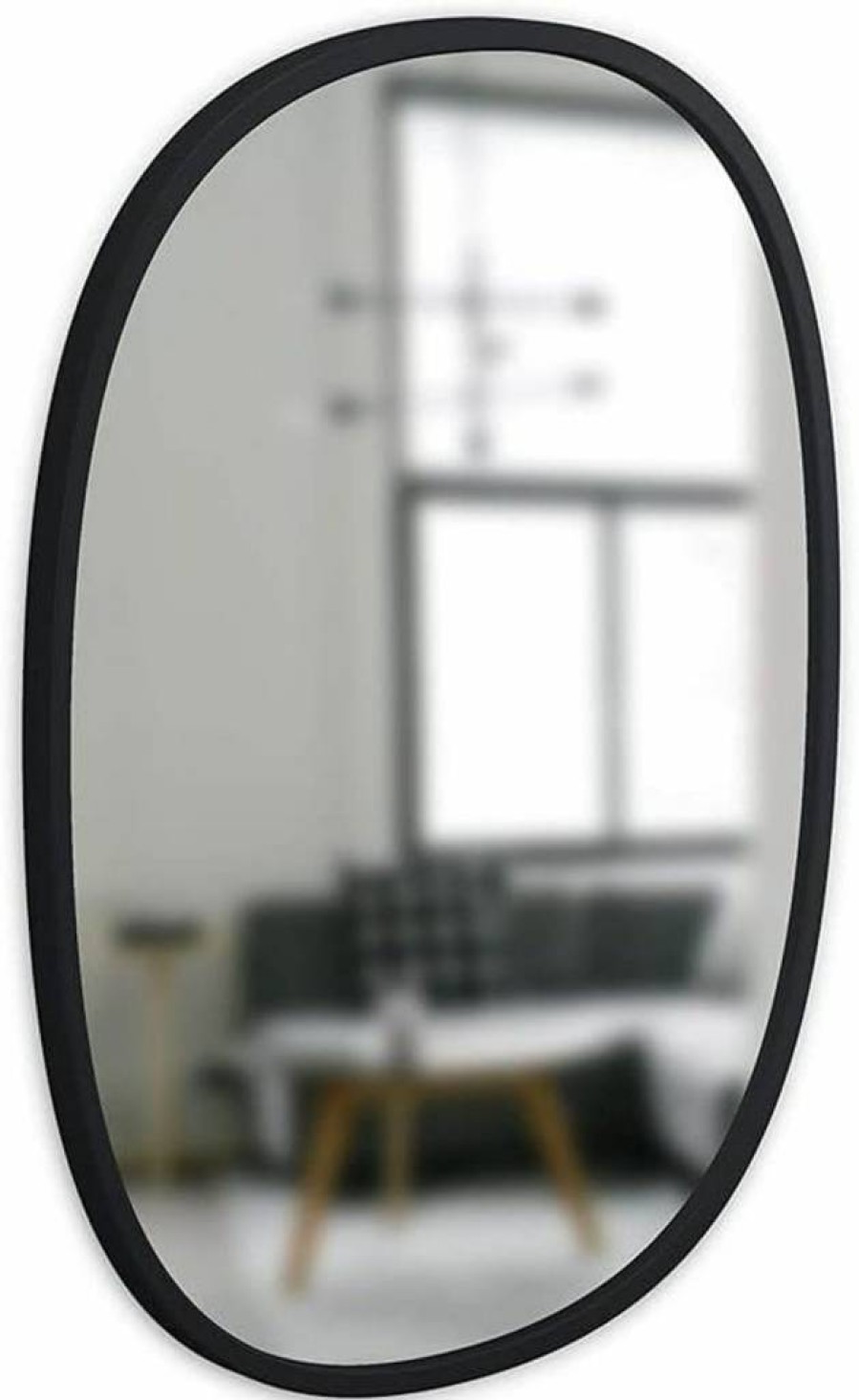 Umbra Hub Oval Wall Mirror 24x36 Inches - Modern Black Rubber Frame for Bathroom, Entryway, Living Room Decor