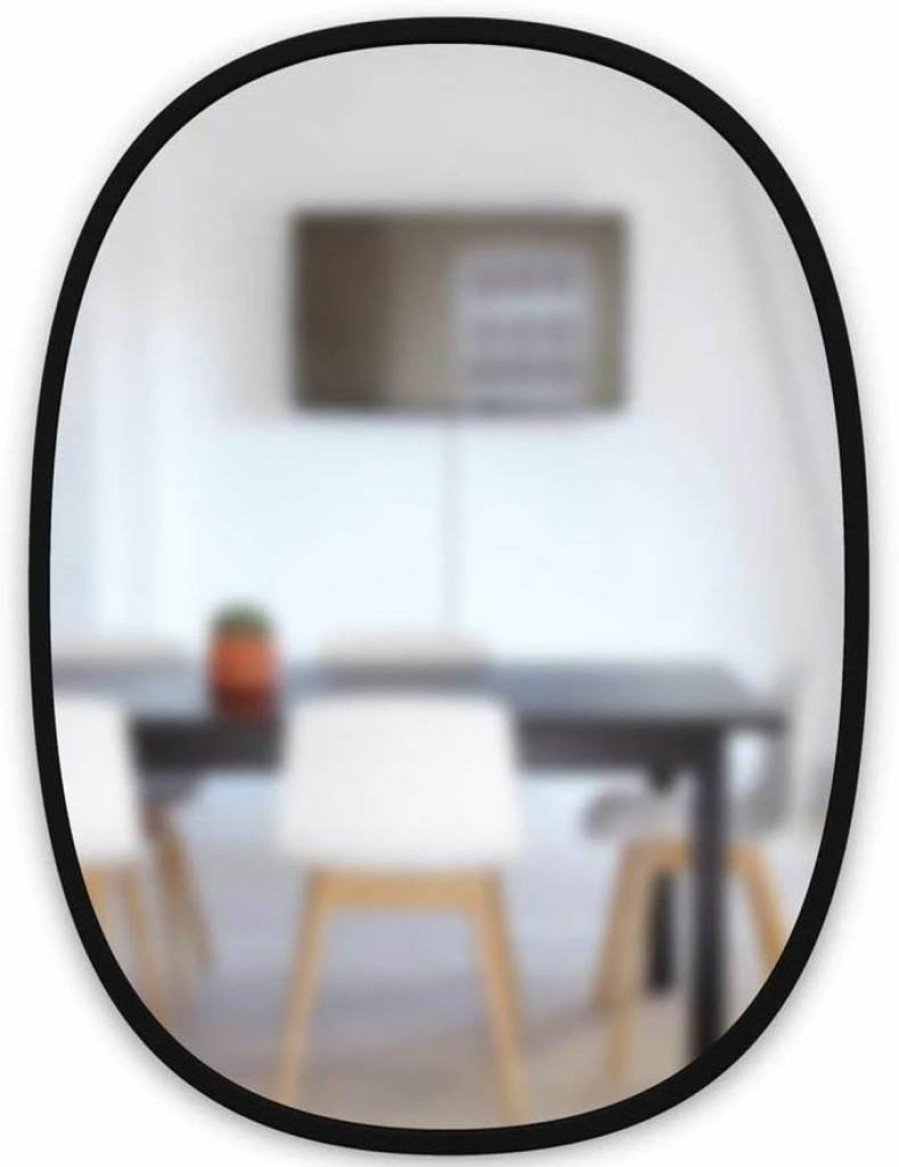 Umbra Hub Oval Wall Mirror 24x36 Inches - Modern Black Rubber Frame for Bathroom, Entryway, Living Room Decor