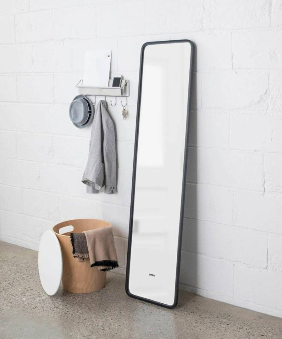 Umbra Hub Arched Full-Length Mirror - 62x14 Inch Rubber Frame, Modern Lean or Wall-Mount Design for Bedroom, Bathroom, Entryway - Black