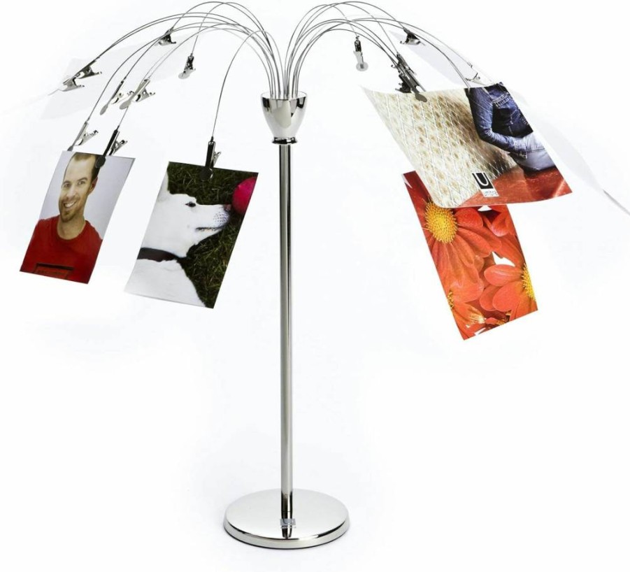 Umbra Nickel Fotofalls Desktop Photo Holder - Modern Picture Stand with Plated Wire and Metal Clips for Displaying Photos